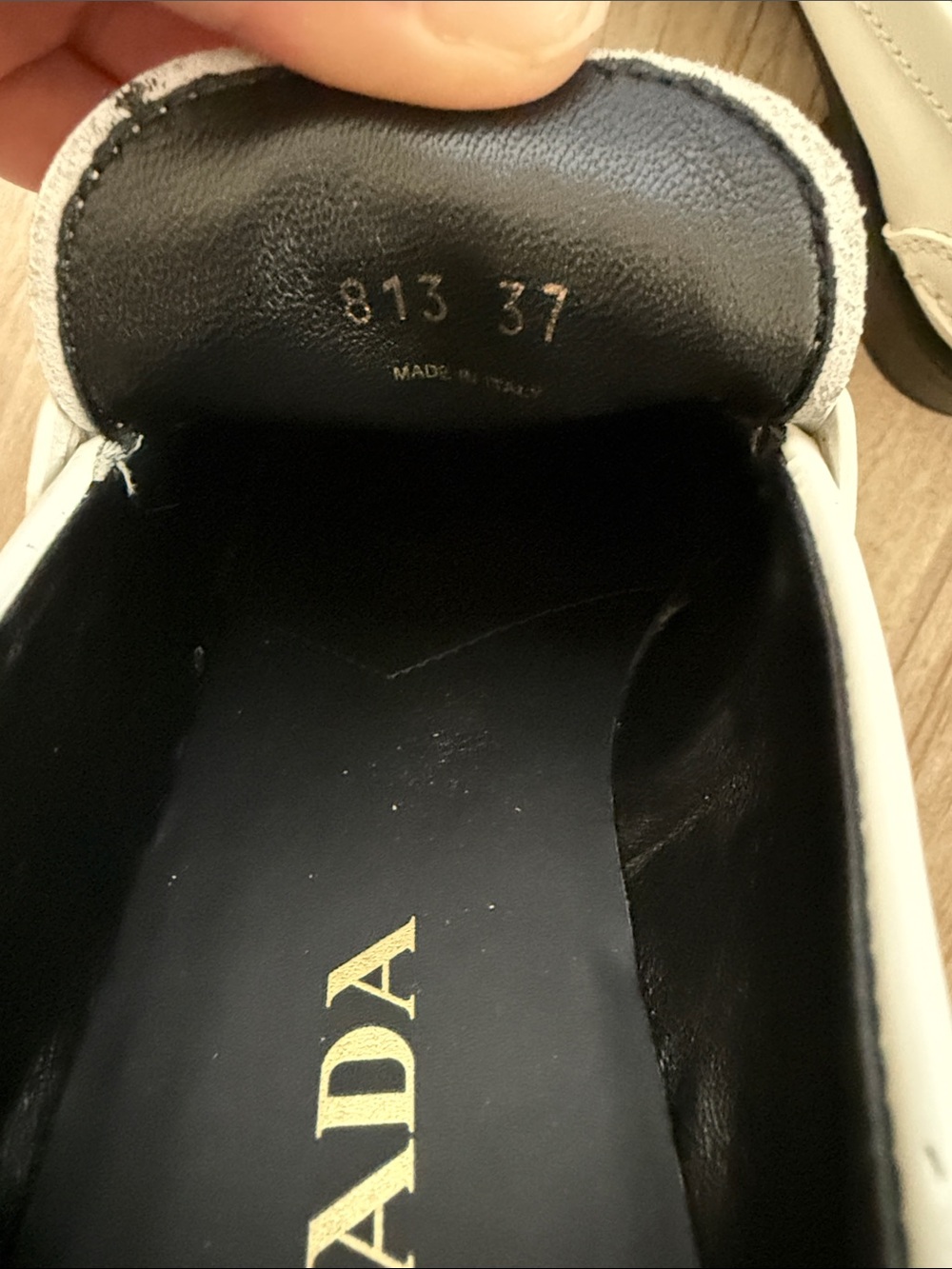 Prada White Leather Loafers with Gold Logo Plaque - Picture 3 of 4